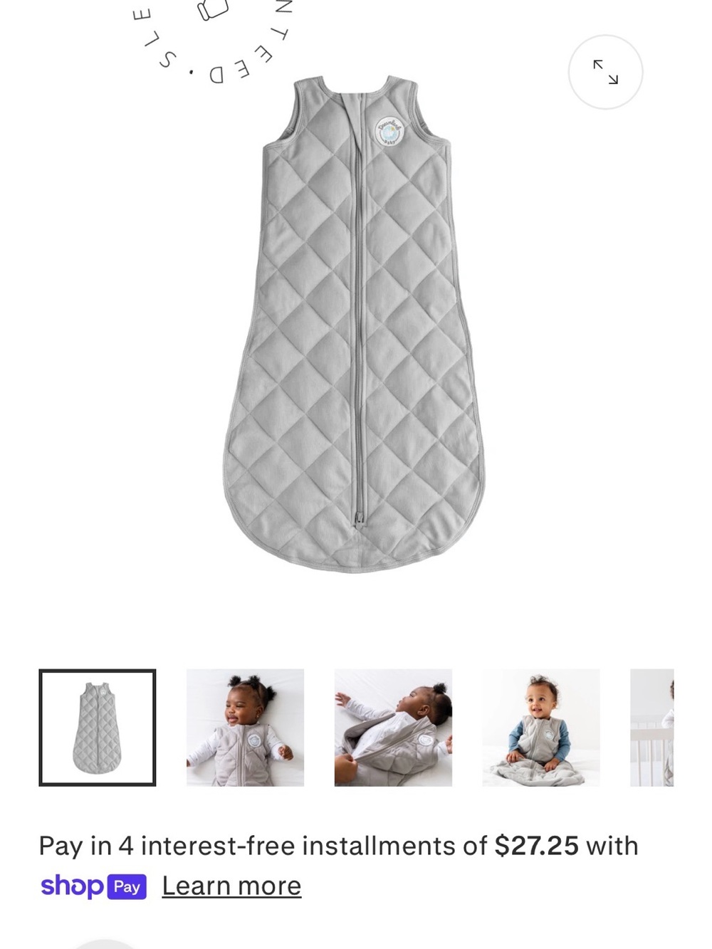 Dreamland Quilted Sleeveless weighted Baby Sleep Sack - Gray - Picture 5 of 7